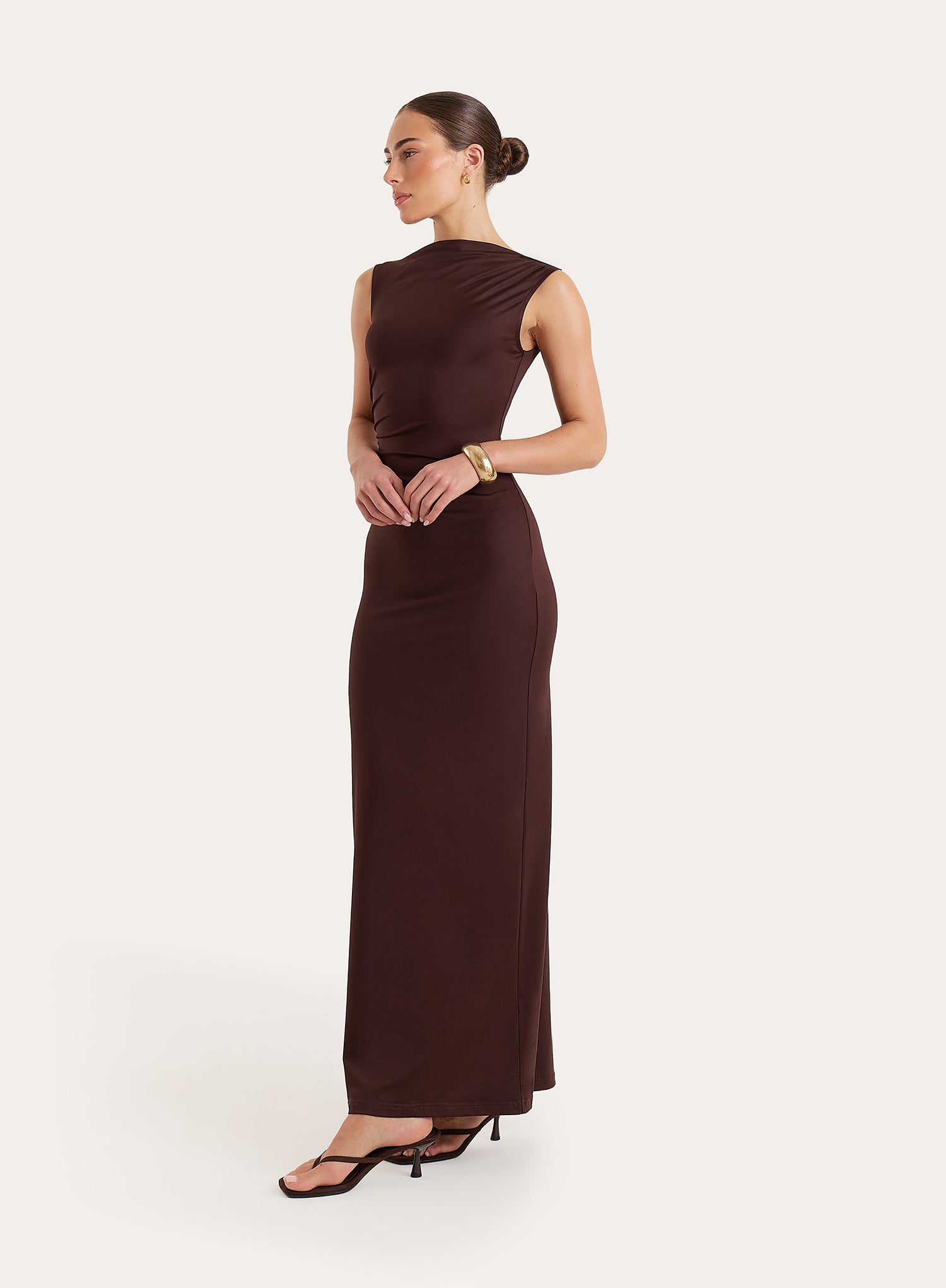 Chocolate Ruched Jersey Midaxi Dress